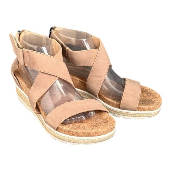 Adrienne Vittadini Tan Cecilia Wedge Sandals Espadrilles Cork Zip 10M Hook+loop - Picture 4 of 12